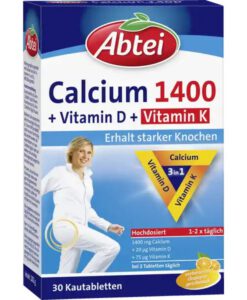 Viên nhai bổ sung canxi Abtei Calcium 1400 + vitamin D + vitamin K, 30 viên