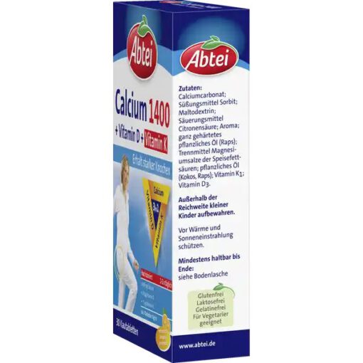 Viên nhai bổ sung canxi Abtei Calcium 1400 + vitamin D + vitamin K, 30 viên