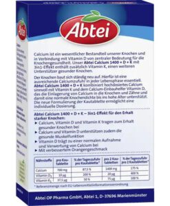 Viên nhai bổ sung canxi Abtei Calcium 1400 + vitamin D + vitamin K, 30 viên