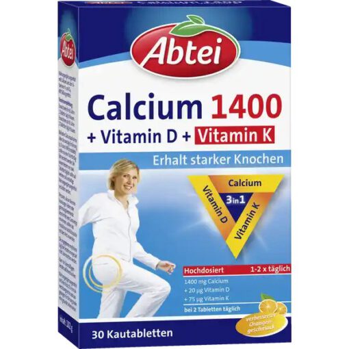 Viên nhai bổ sung canxi Abtei Calcium 1400 + vitamin D + vitamin K, 30 viên