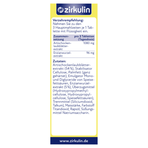 Viên uống bổ gan mật Zirkulin Artischocke hỗ trợ tiêu hóa, giảm mỡ máu, 100 viên
