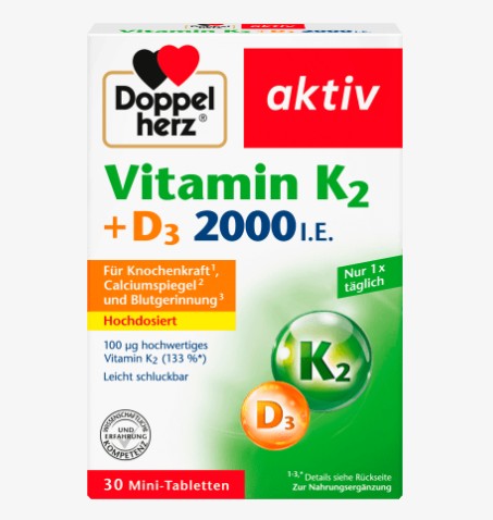 Viên uống Doppelherz Vitamin K2 + D3 2000 I.E., 30 viên