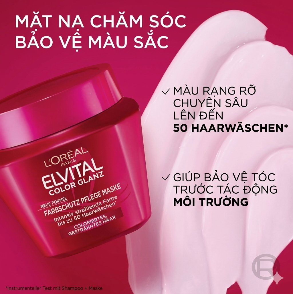 Kem ủ tóc Loreal Paris Elvital Color Glanz Pflege-Maske cho tóc nhuộm, 300ml Kem ủ tóc Loreal Paris Elvital Color Glanz Pflege-Maske cho tóc nhuộm, 300ml