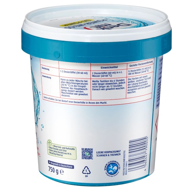 Bột tẩy vết bẩn quần áo trắng Denkmit Oxi Power Power-Weiss, 750g Bột tẩy vết bẩn quần áo trắng Denkmit Oxi Power Power-Weiss, 750g