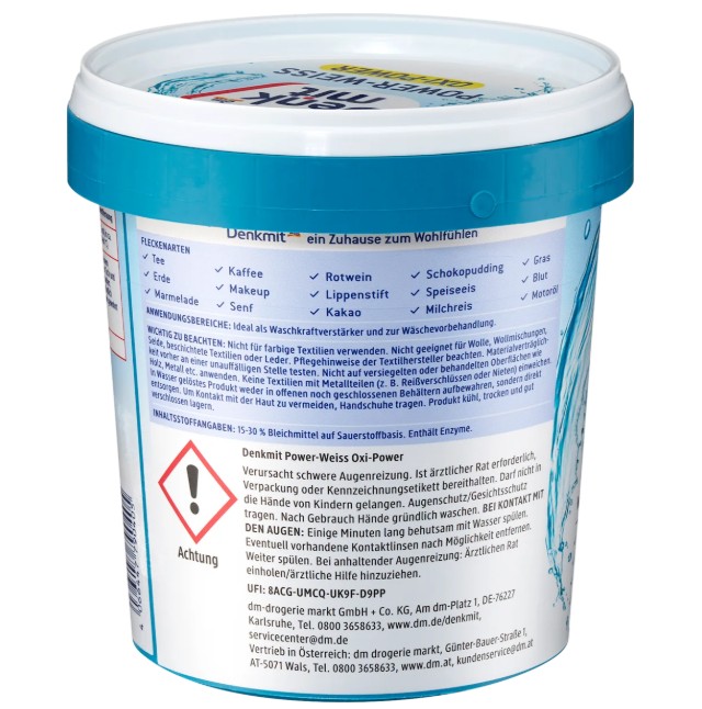 Bột tẩy vết bẩn quần áo trắng Denkmit Oxi Power Power-Weiss, 750g Bột tẩy vết bẩn quần áo trắng Denkmit Oxi Power Power-Weiss, 750g