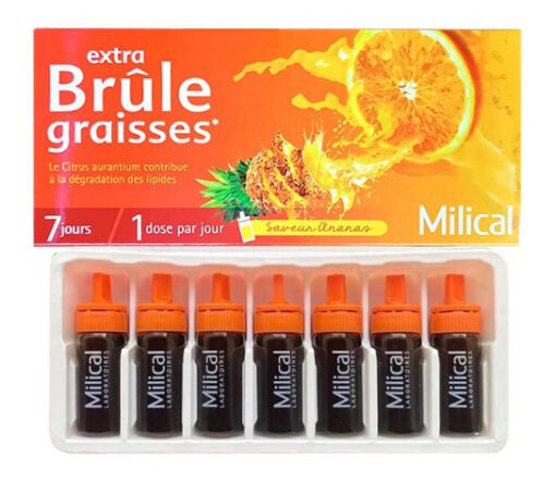 Chai uống Milical Extra Brule Graisses detox đốt mỡ, giảm cân vị cam dứa, 7 ống x 10ml