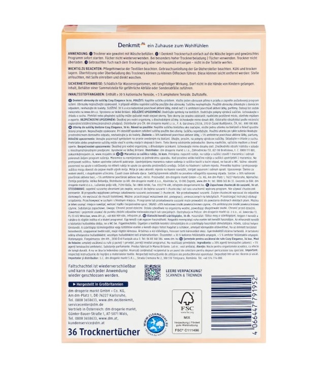 Giấy thơm Denkmit Trocknertücher Cosy Elegance, 36 tờ Giấy thơm Denkmit Trocknertücher Cosy Elegance, 36 tờ