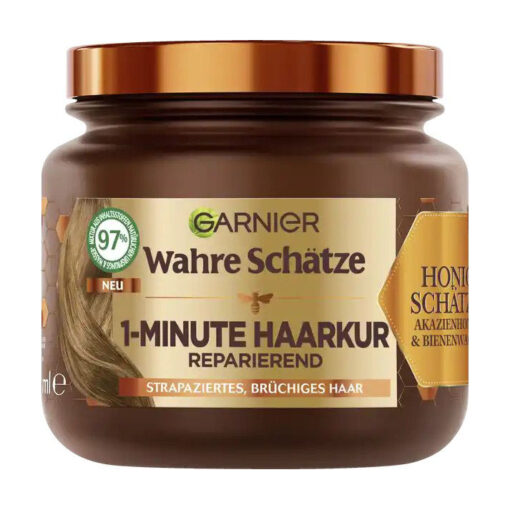Kem ủ tóc Garnier Wahre Schätze 1-Minute Haarkur Honig Schätze mật ong phục hồi tóc hư tổn, gãy rụng, 340ml