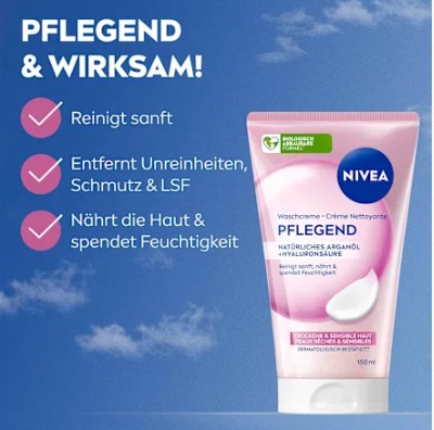 Sữa rửa mặt NIVEA Waschcreme Pflegend cho da khô và nhạy cảm, 150ml Sữa rửa mặt NIVEA Waschcreme Pflegend cho da khô và nhạy cảm, 150ml