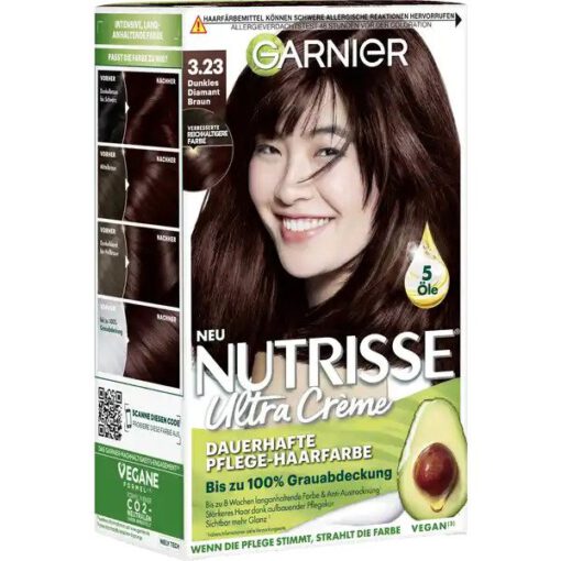 Thuốc nhuộm tóc Garnier Nutrisse 3.23 Dunkles Diamant Braun - màu nâu kim cương đậm, 1 hộp