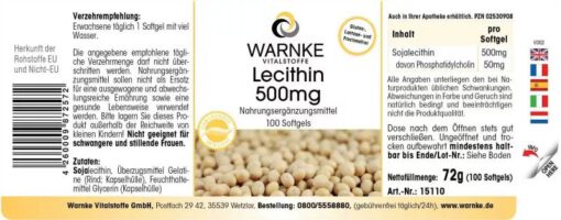 Viên uống WARNKE Lecithin 500mg chiết xuất mầm đậu nành, 100 viên