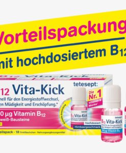 Chai uống Tetesept B12 Vita-Kick 400µg tăng cường sức khỏe thể chất và hệ thần kinh, 18 ống