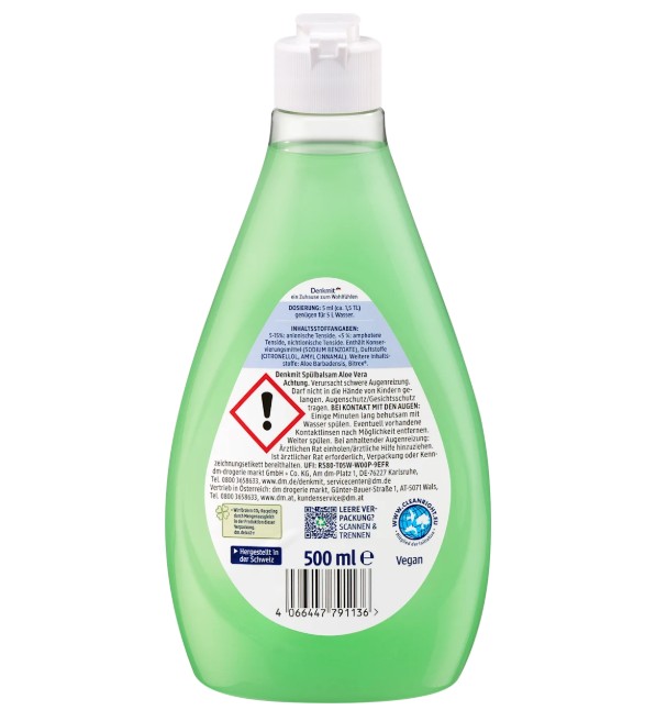 Nước rửa bát Denkmit Aloe Vera hương hô hội, 500ml Nước rửa bát Denkmit Aloe Vera hương hô hội, 500ml