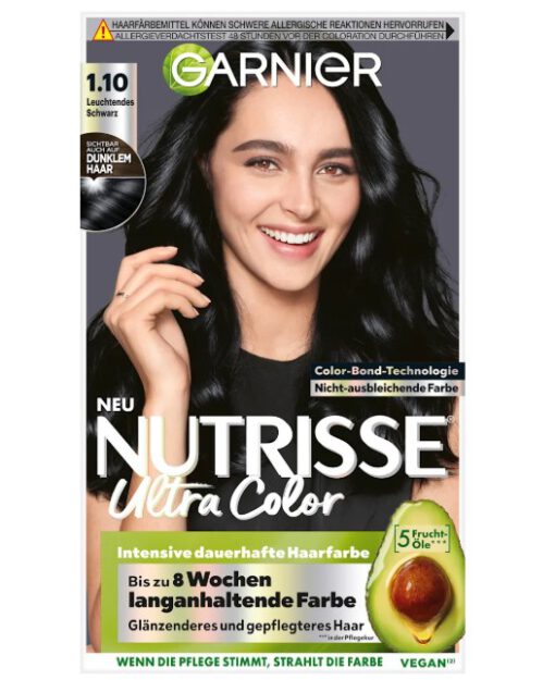 Thuốc nhuộm tóc Garnier Nutrisse 1.10 Leuchtendes Schwarz - màu đen tự nhiên, 1 hộp
