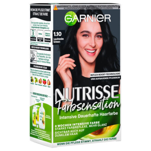 Thuốc nhuộm tóc Garnier Nutrisse 1.10 Leuchtendes Schwarz - màu đen tự nhiên, 1 hộp