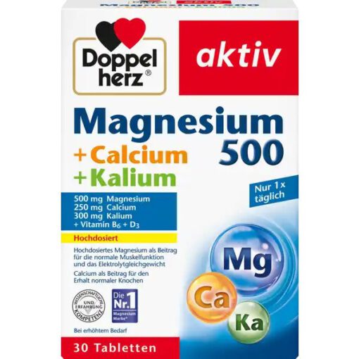 Viên uống bổ sung magie Doppelherz Magnesium 500 + Calcium + Kalium, 30 viên