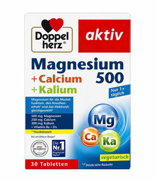 Viên uống bổ sung magie Doppelherz Magnesium 500 + Calcium + Kalium, 30 viên Viên uống bổ sung magie Doppelherz Magnesium 500 + Calcium + Kalium, 30 viên