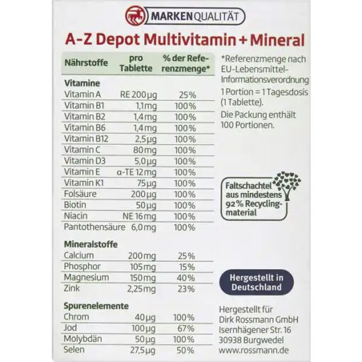 Vitamin tổng hợp altapharma A-Z Depot, 100 viên