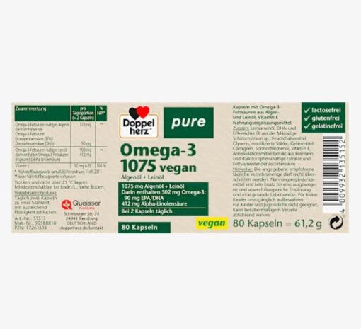 Viên uống Omega-3 thuần chay Doppelherz Pure Omega-3 1075 Vegan, 80 viên