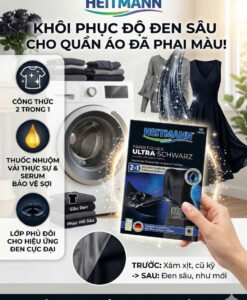 Giấy giặt nhuộm đen quần áo Heitmann Ultra Schwarz 2in1, 10 miếng