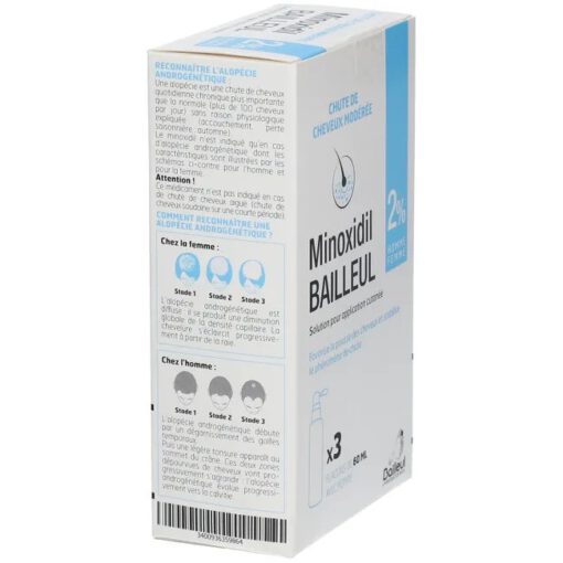 Xịt mọc tóc, chống rụng tóc Minoxidil Bailleul 2 %, 3 chai x 60ml