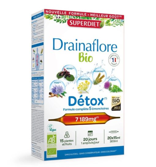 Detox thải độc chuyên sâu SUPERDIET Drainaflore Bio, 20 ống