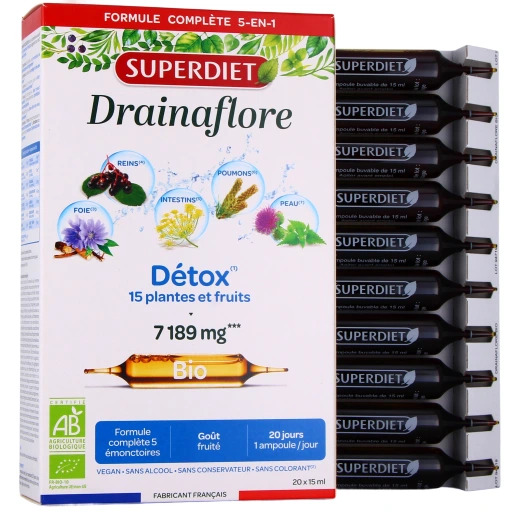 Detox thải độc chuyên sâu SUPERDIET Drainaflore Bio, 20 ống Detox thải độc chuyên sâu SUPERDIET Drainaflore Bio, 20 ống