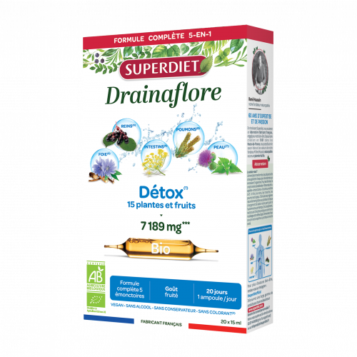 Detox thải độc chuyên sâu SUPERDIET Drainaflore Bio, 20 ống Detox thải độc chuyên sâu SUPERDIET Drainaflore Bio, 20 ống
