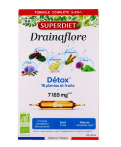 Detox thải độc chuyên sâu SUPERDIET Drainaflore Bio, 20 ống