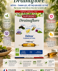 Detox thải độc chuyên sâu SUPERDIET Drainaflore Bio, 20 ống
