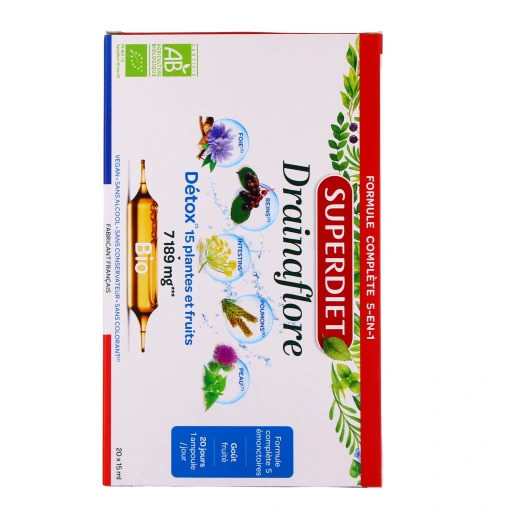 Detox thải độc chuyên sâu SUPERDIET Drainaflore Bio, 20 ống Detox thải độc chuyên sâu SUPERDIET Drainaflore Bio, 20 ống