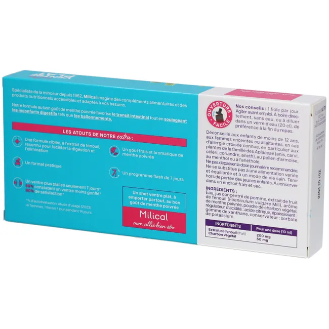 Chai uống Milical Extra Ventre Plat Detox thải độc ruột, giảm mỡ bụng, 7 ống x 10ml Chai uống Milical Extra Ventre Plat Detox thải độc ruột, giảm mỡ bụng, 7 ống x 10ml