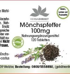 Viên uống nội tiết tố Herbadirekt Mönchspfeffer 100mg chiết xuất cây trinh nữ, 120 viên