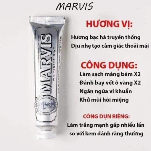 Kem đánh răng Marvis Whitening Mint làm trắng răng, 85ml