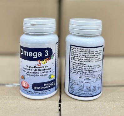 Viên nhai dầu cá Berco Omega 3 Junior bổ sung DHA, EPA cho trẻ em và người lớn, 60 viên Viên nhai dầu cá Berco Omega 3 Junior bổ sung DHA, EPA cho trẻ em và người lớn, 60 viên