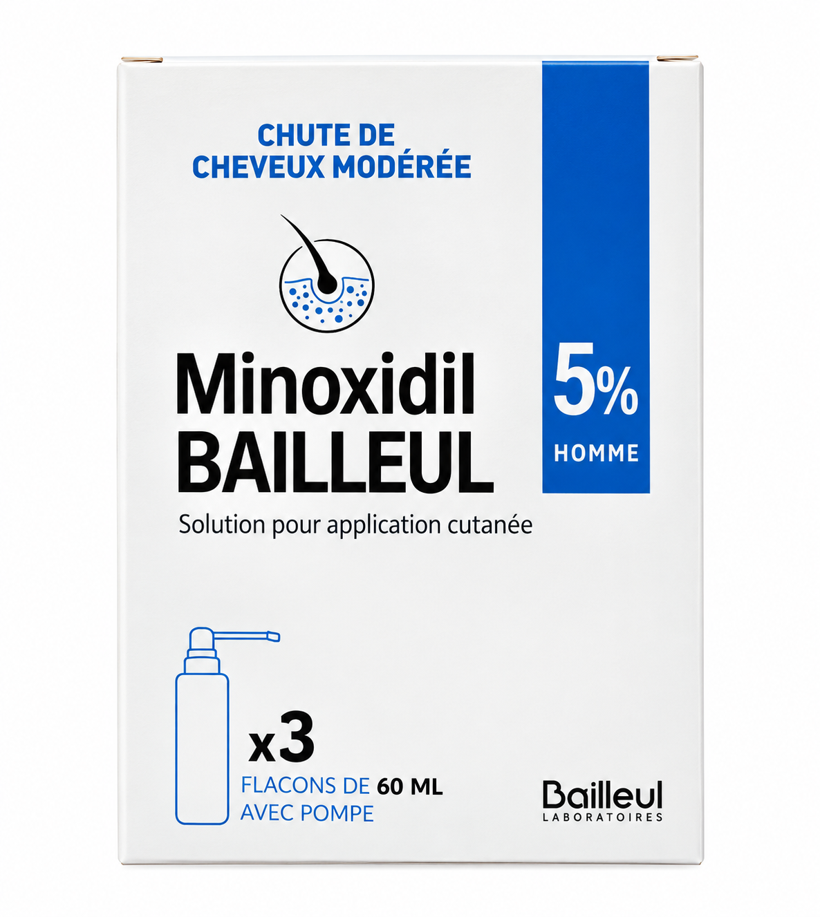 Xịt mọc tóc, chống rụng tóc Minoxidil Bailleul 5 %, 3 chai x 60ml