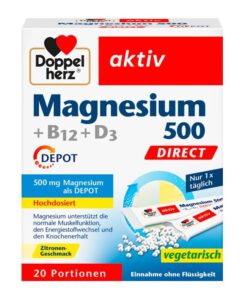 Viên ngậm bổ sung magie Doppelherz Magnesium 500 + B12 + D3, 20 gói
