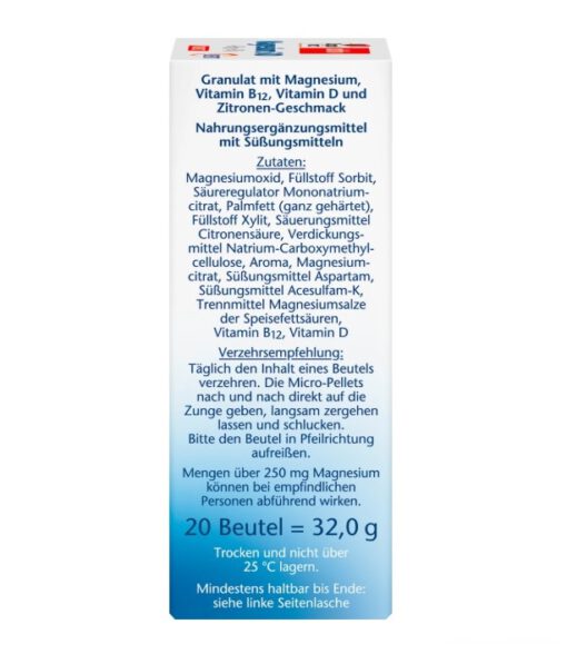 Viên ngậm bổ sung magie Doppelherz Magnesium 500 + B12 + D3, 20 gói