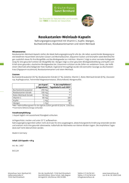 Viên uống trị giãn tĩnh mạch Sanct Bernhard Rosskastanien-Weinlaub, 120 viên
