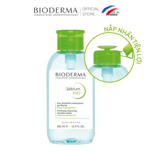 Nước tẩy trang Bioderma Sebium H2O cho da hỗn hợp và da dầu, 500ml {NẮP NHẤN}