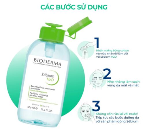 Nước tẩy trang Bioderma Sebium H2O cho da hỗn hợp và da dầu, 500ml {NẮP NHẤN}