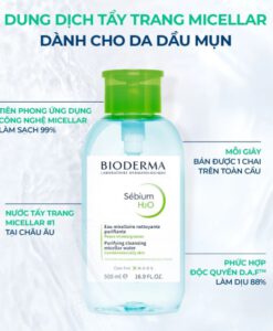 Nước tẩy trang Bioderma Sebium H2O cho da hỗn hợp và da dầu, 500ml {NẮP NHẤN}