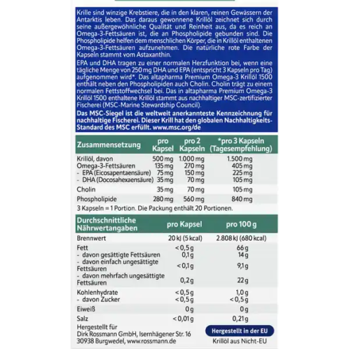 Viên uống omega-3 nhuyễn thể altapharma Premium Omega-3 Krillöl, 60 viên