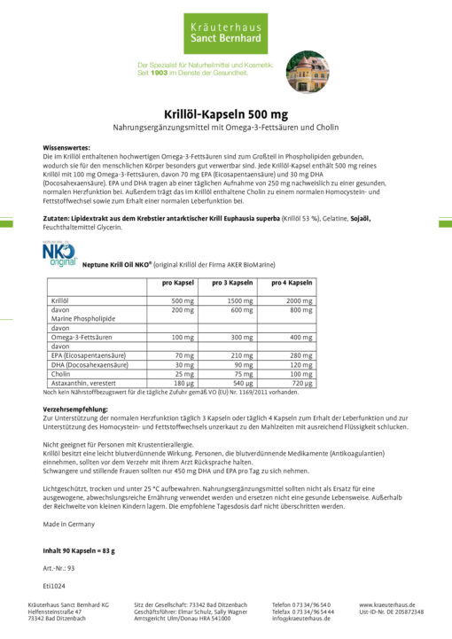 Viên uống omega-3 nhuyễn thể Sanct Bernhard Krillöl, 90 viên