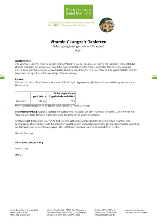 Viên uống Sanct Bernhard Vitamin C 300mg, 120 viên