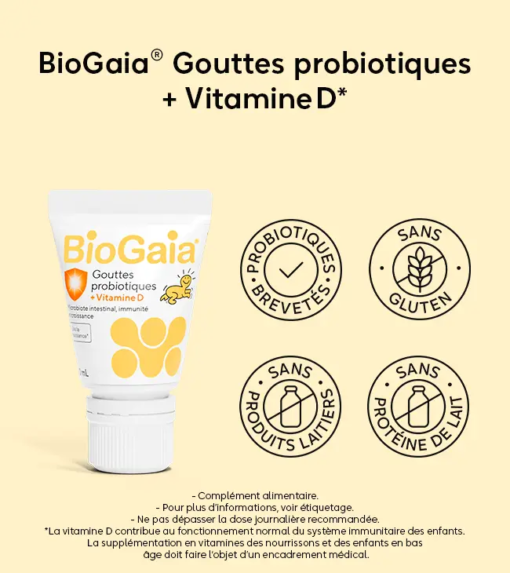 Men vi sinh BioGaia Gouttes + vitamine D cho trẻ sơ sinh và trẻ em, 10ml