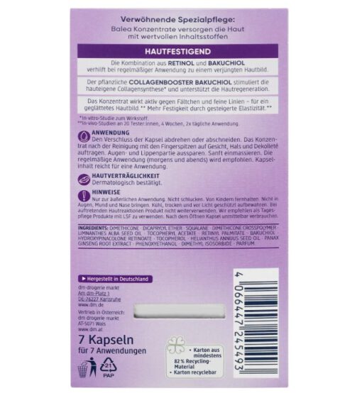 Viên nang dưỡng da Balea Konzentrat Retinol làm căng da, 7 viên