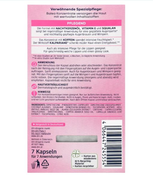 Viên nang dưỡng da vùng mắt và môi Balea Konzentrat Augen & Lippen, 7 viên
