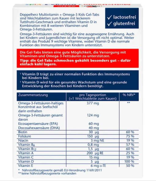 Viên nhai Doppelherz Multivitamin + Omega 3 Kids cho trẻ em, 27 viên