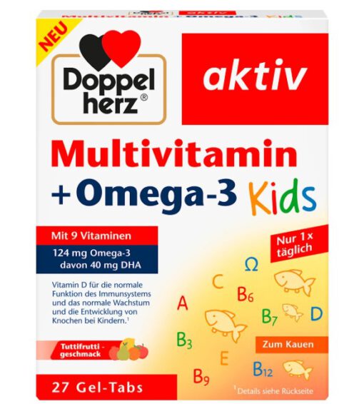 Viên nhai Doppelherz Multivitamin + Omega 3 Kids cho trẻ em, 27 viên
